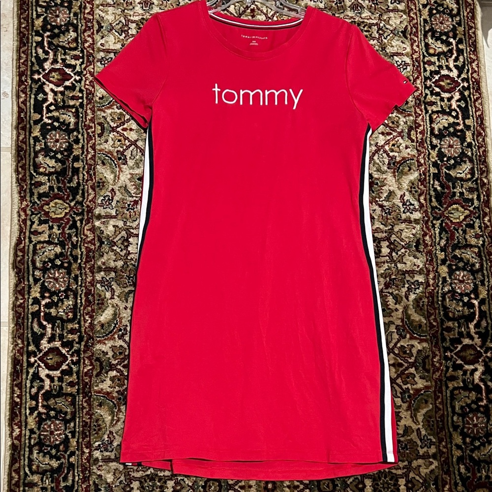 Tommy Hilfiger Red Tee Dress with Side Stripes Size Medium